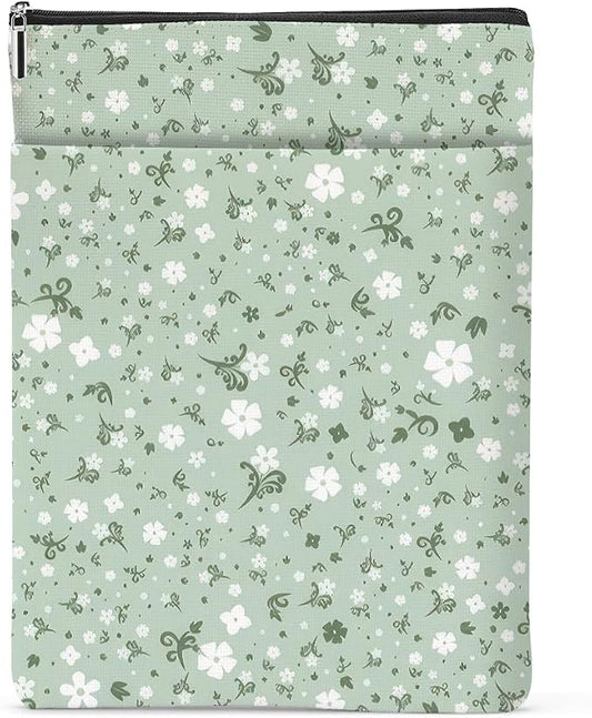Floral Book Lovers Gifts Waterproof Flower Book Sleeve Botanical Book Pouch Book Protector with Zipper and Front Pocket Book Cover Case for Women Girl Friend Birthday Book Accessories Book Club Gifts