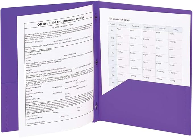 Smead Poly Two-Pocket Folder, Three-Hole Punch Prong Fasteners, Letter Size, Purple, 3 per Pack (87734)