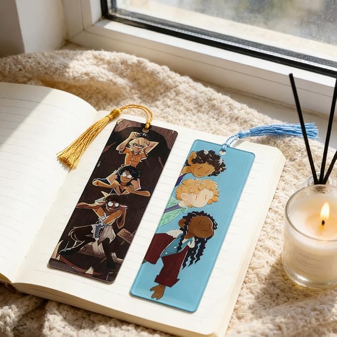 2Pcs Percy Jackson Bookmarks with Tassels, Cute Cartoon Character Book Marks for Book Lovers, Camp Half Blood Gifts for Readers (2PCS-PJO)