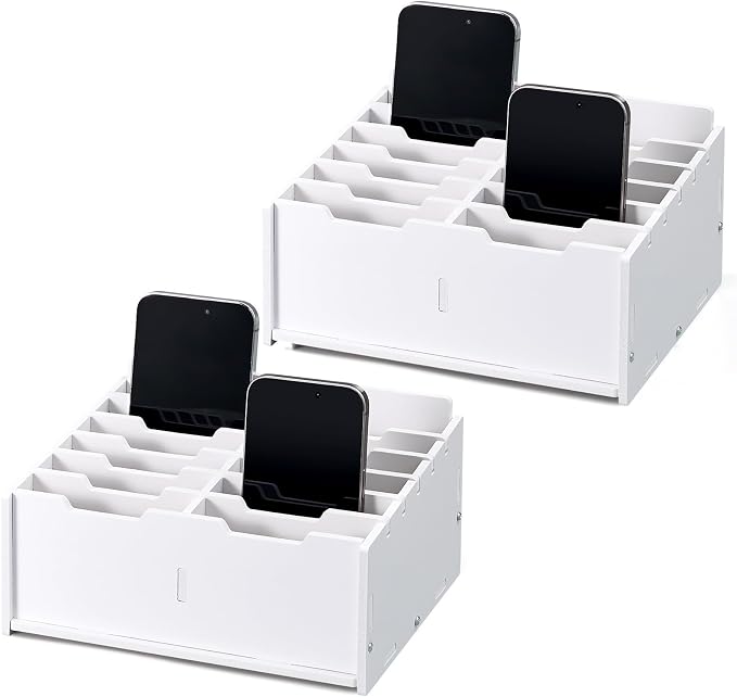 Ctosree 2 Pcs Classroom Cell Phone Holder, Cellphone Decor Storage Box for Students Management Calculator Phone Organizer Box for School Office Shelf(8.58 x 6.73 x 4.02 Inch)
