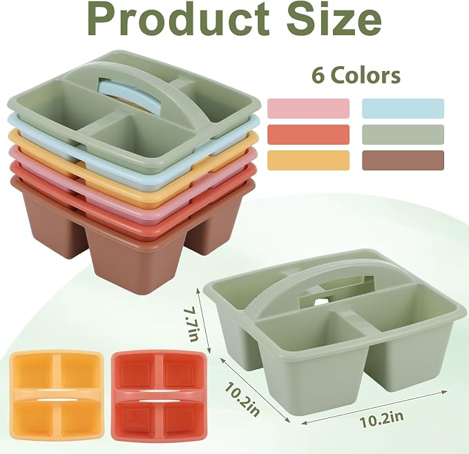 6 Pack Assorted Colors Classrooms Caddy 4 Compartment Classroom Caddy Compartment Caddies Set Table Caddies Classrooms with Handle for Classroom Organization Table Desk Office Supplies(Groovy)