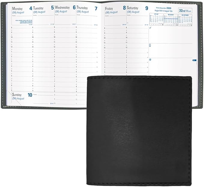 Quo Vadis 2026 Executive - Weekly Planner - 13 Months, Dec. to Dec. - 6 1/4 x 6 1/4" - Smooth Faux Leather Soho Black Cover- Time Management Appointment Organizer