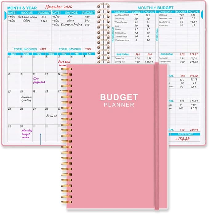 Budget Planner - Monthly Budget Book with Expense Tracker Notebook, Undated 12 Month Bill Organizer & Finance Planner to Manage Your Money, Account Book with Colorful Tabs, 5.8" x 8.5", Pink