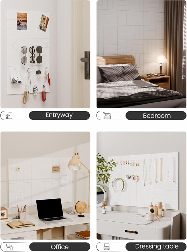 Fluxynara Felt Bulletin Board Tiles -28"x18" with 40 Adhesive Tabs, Cork Board Alternative for Office Decor, Push Pin Board Wall Organizer 6-Pack(Milky White)
