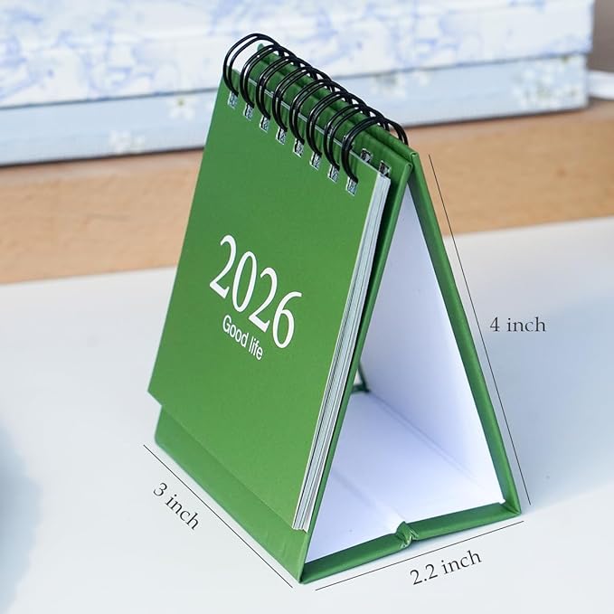Mini Desk Calendar 2026-2027, January 2026 until July 2027, Small Desk Calendar Standing Flip Monthly Calendar Twin-Wire Binding with Stickers for Home Office School (Green)