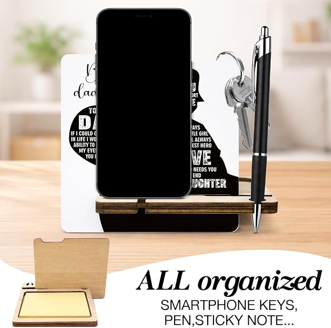 Father's Day Appreciation Gift for Dad - Multi-functional Desk Organizer - Motivational Best Dad wooden Sign for Office Desk Shelf Decor