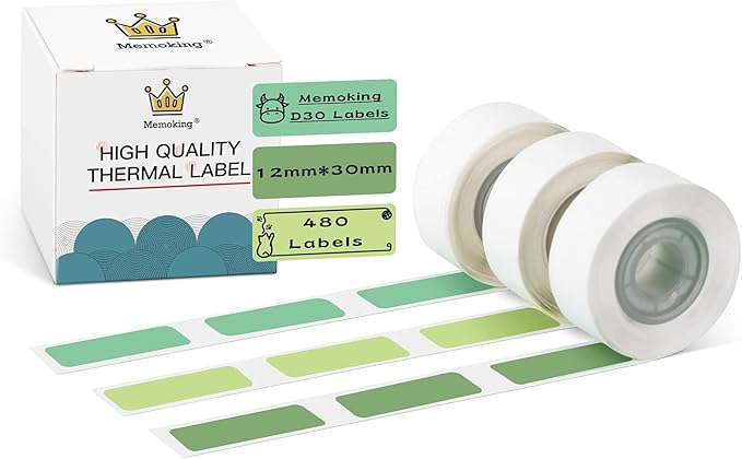 D30 Label - Compatible with Memoking/Phomemo D30 Label Maker, 12x30mm Waterproof Thermal Tape, Light Green/Green/Dark Green Sticker Machine Label, 3 Rolls