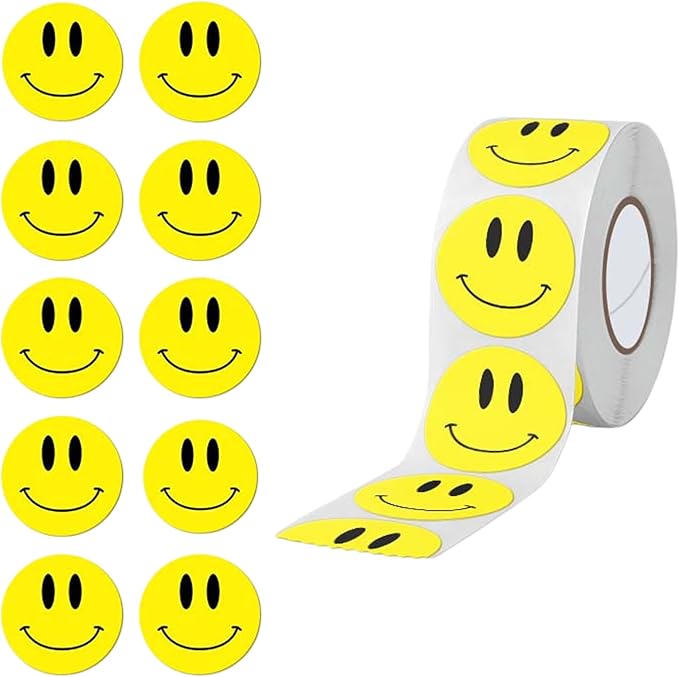 500 Pcs Yellow Smiley Face Stickers - 1 Inch Happy Face Stickers Round Roll Smile Sticker Emoticon Reward Labels for Classroom, Teachers, Party Favors, Scrapbooking, (Yellow Smile)