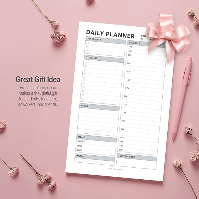Daily Planner Notepad, 5.5 x 8.5" Tear-Off Pad – 70 Undated Sheets Focus-Enhancing Desktop Organizer with Hourly Schedule, To-Do List for Work, School (White, Checkbox, 2 Pack)