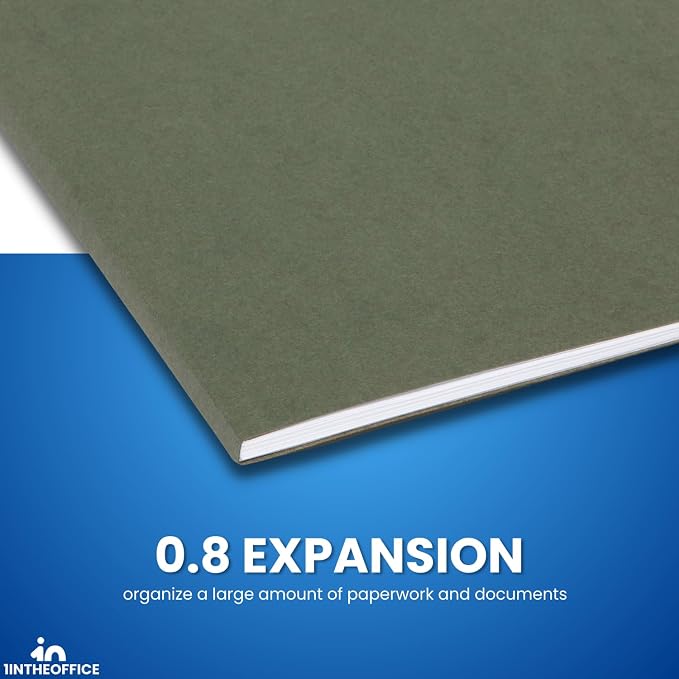 1InTheOffice Hanging File Folders Letter Size, File Cabinet Folders, Reinforced, 1/5 Tabs, Adjustable, Green, 25 Pack