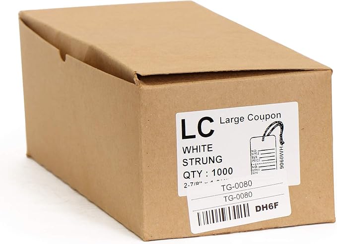 XpressTags (Pack of 1000) 2.875 x 1.75 inch Perforated Garment Tags with Pre-Attached String and Stub (Size - 6), String, 12 Point Cardstock, White