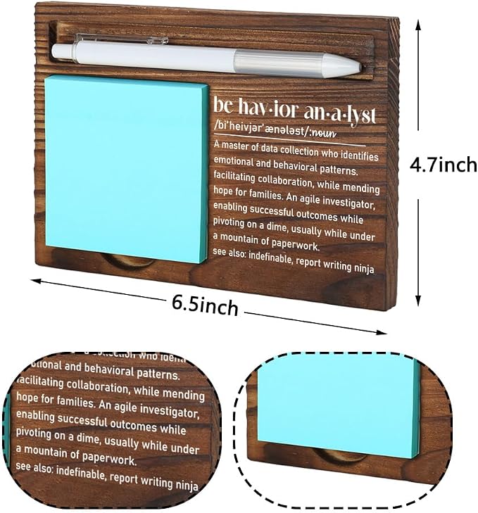 Wooden Sticky Note Holder for Behavioral Analysts, Motivational Desk Decor, Professional Gift for Analysts, 16.5 x 12 x 1.5 cm,LQQ17