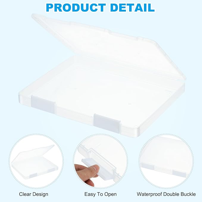 PATIKIL Clear A4 File Portable Project Case with Buckle Plastic Storage Box for 8.5" x 11" Letter Paper Scrapbook Paper Storage Boxes, 6Pcs, 12.4"x9.8"x1.2", White