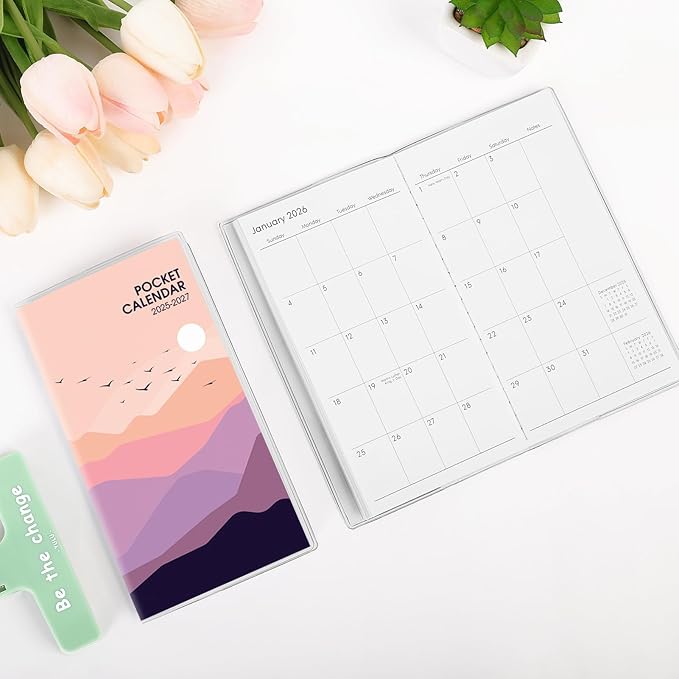 KONVINIT Pocket Calendar 2025-2027, Monthly Planner 2025-2027 - 3.7" x 6.7" - Runs from July 2025 Until December 2027, 2026 Pocket Calendar with PVC Cover for Organizing & Planning