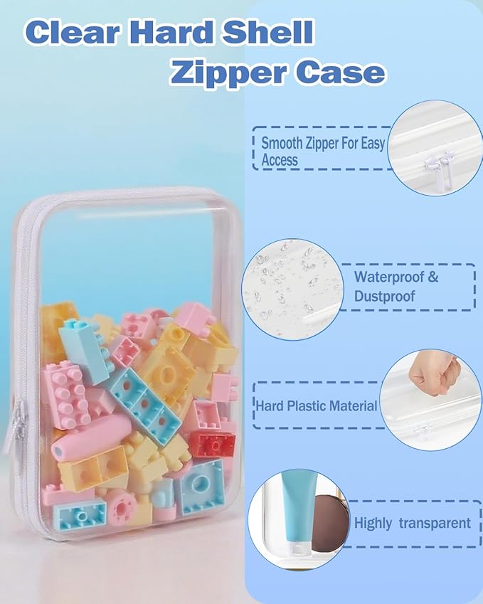 2 Pack Clear Hard Shell Zipper Case, Clear Storage Box With Zipper For Travel & Home, Hard Plastic Organizer Pouches For Cosmetics, Toys, And Office Supplies (White, Small)