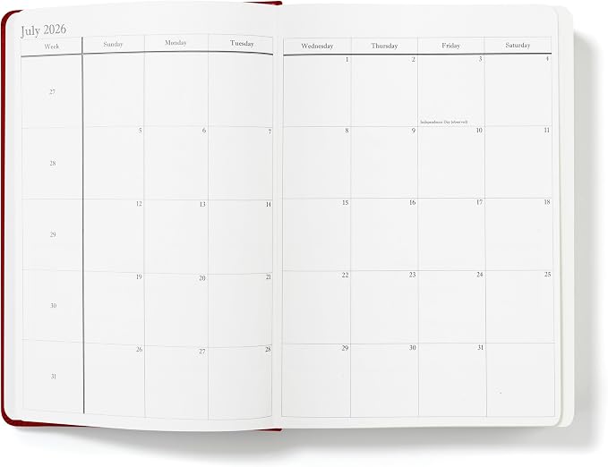 Wykeham's Executive 2026 Daily Journal Planner – US Public Holidays & Format – Customization Available (Crimson, 8.5" x 5.5")