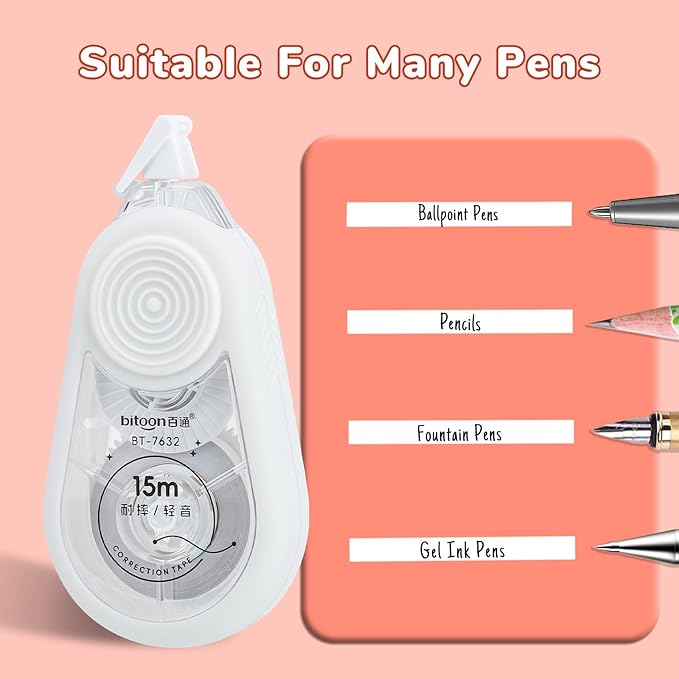 Temiary 4 Pcs White Correction Tape with Dispenser, Smooth Quick Dry Pull Out Tapes for Instant Corrections, 49.2 Ft Easy to Use Tear-Resistant Applicator for Office Note Taking, Journaling (White)