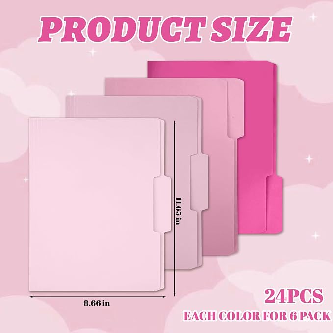 24 Pack Pink File Folders, Envelopes Letter Size Manilla Folders with 1/3 Cut Tab, 4 Gradient Colors Pastel Document Organizer, Bulk Pink Desk Accessories & Office School Supplies