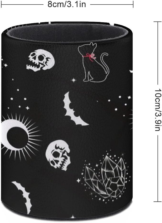 Gothic Skull Cat Moon Pen Holder Pencil Organizer Cute Pencil Cup Desk Decor Makeup Brush Holder PU Multifunctional Office Suppliesfor Home Classroom School