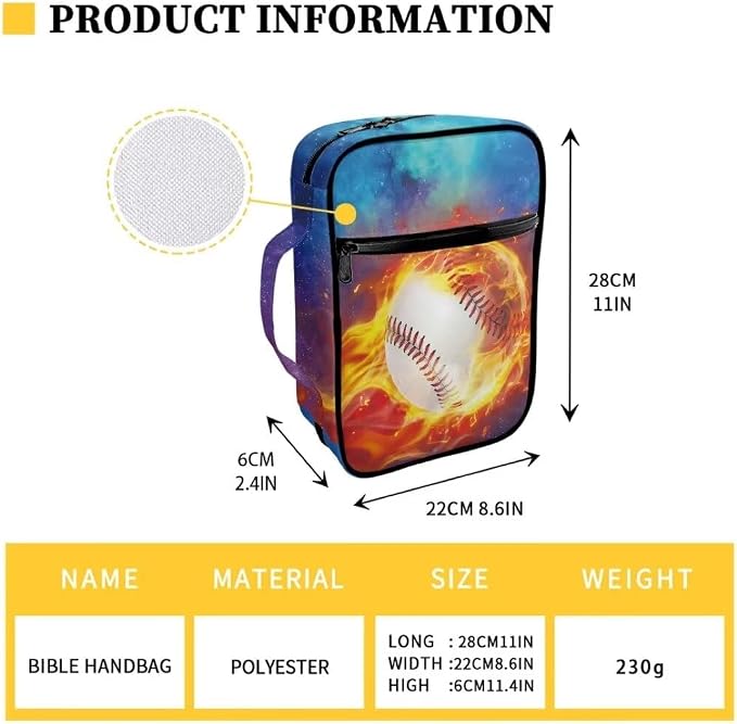 Coldinair Fire Baseball Bible Cover for Kids Teen Men,Galaxy Church Bible Protective Book Case with Pen Slot Handle & Zippered Pocket Red Marble Travel Christian Bible Accessories,Blue
