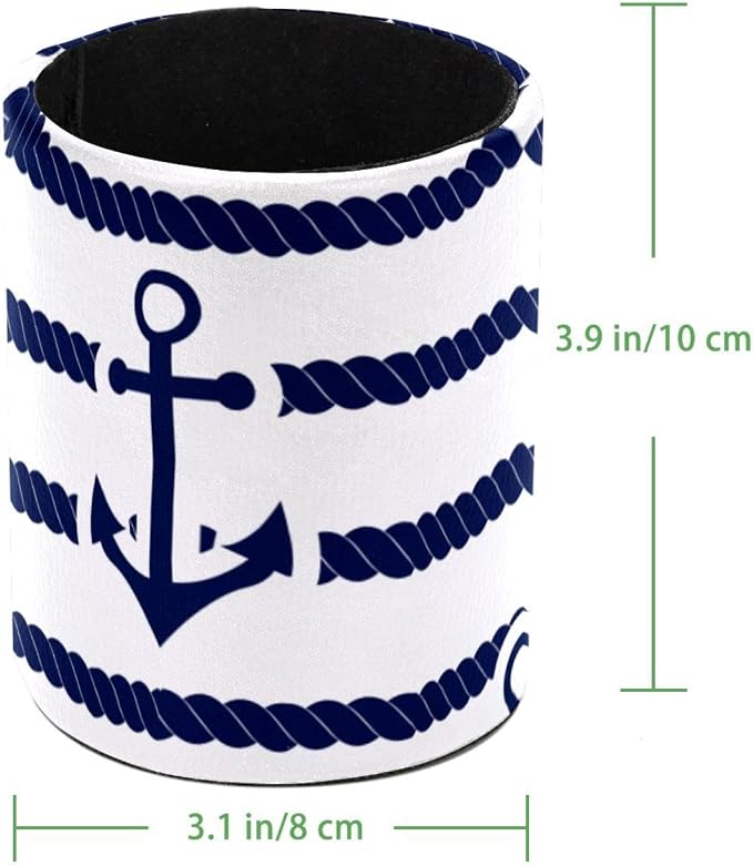 Round Pencil Holder for Desk, Blue Stripe Anchor Ocean Large Pencil Pen Cup, Desk Accessories & Workspace Desk Organizer for Home, School, Office