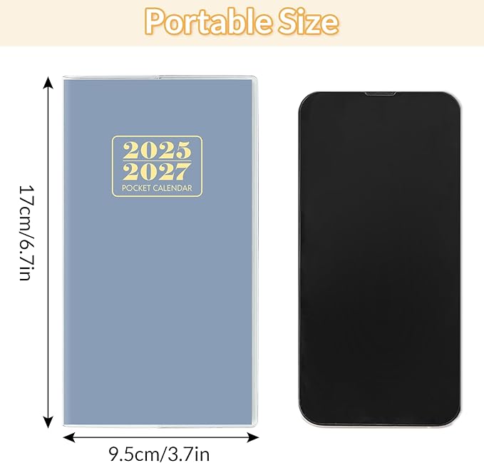 Pocket Calendar 2025-2027, Monthly Purse Planner (6.7" x 3.7") Runs from July 2025 to December 2027, Solid Blue Pocket Calendar with PVC Cover for Planning, Organizing, and Office Use