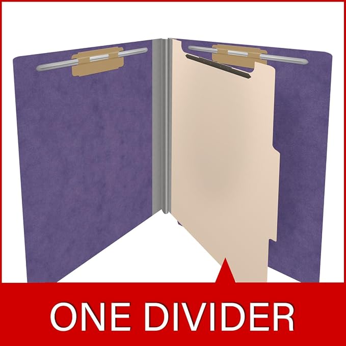 25 Pt. Pressboard Classification Folders, Full Cut End Tab, Letter Size, 1 Divider, Purple (Box of 10)