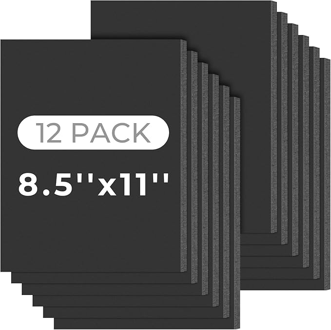 Mat Board Center, 12 Pack 8.5x11 Black Foam Boards, Acid Free Foam Core Board, 1/8 inch Thick