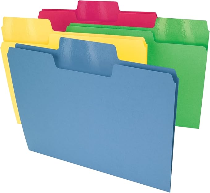 Smead Erasable SuperTab File Folder, Erasable Oversized 1/3-Cut Tab, Letter Size, Assorted Primary Colors, 24 per Pack (10480)