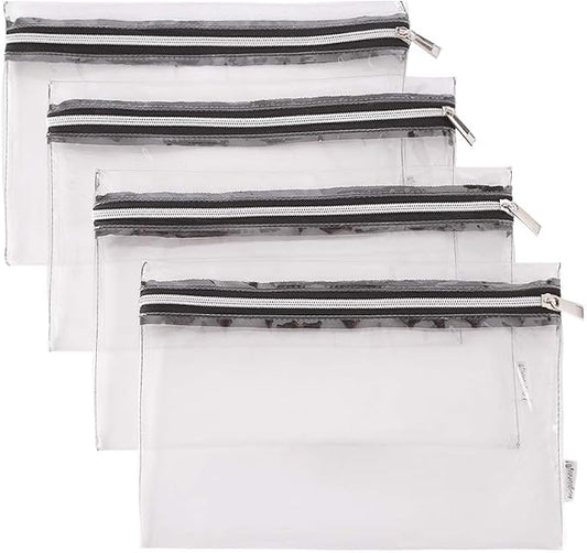 Clear Vinyl Zipper Multi-purpose Waterproof Office Home Supply Organizers toiletry Pouch Tool Bag 4-pack