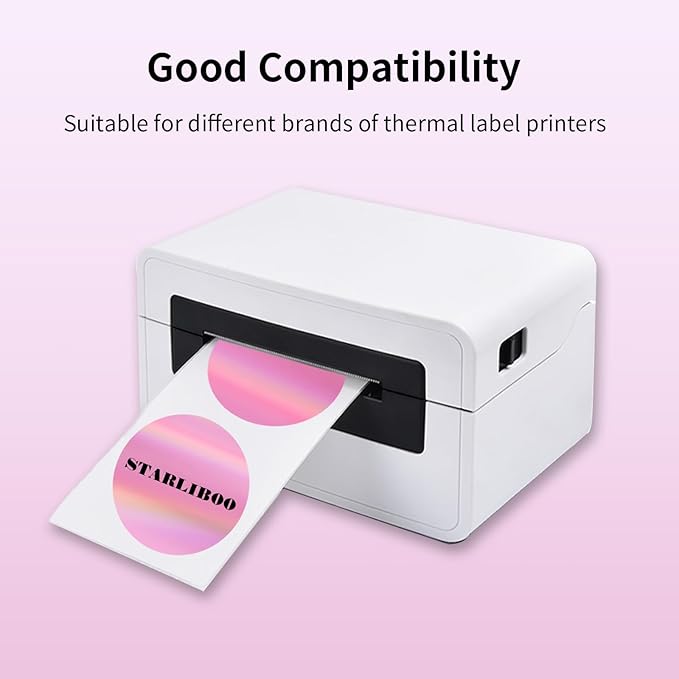 STARLIBOO 2 Inch Round Holographic Thermal Label Stickers, Glitter Circle Thermal Printer Sticker Labels, Self-Adhesive Direct Labels for Gift Wrapping- Pink Gradient Color