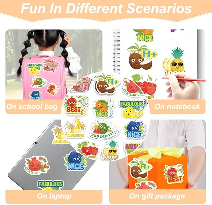 240PCS Scratch and Sniff Stickers for Teens, Large Scented Smelly Fruits Reward Stickers, Motivational Incentive Fun Decals with Positive Words for Students Teachers Chart School Supplies, 12 Designs