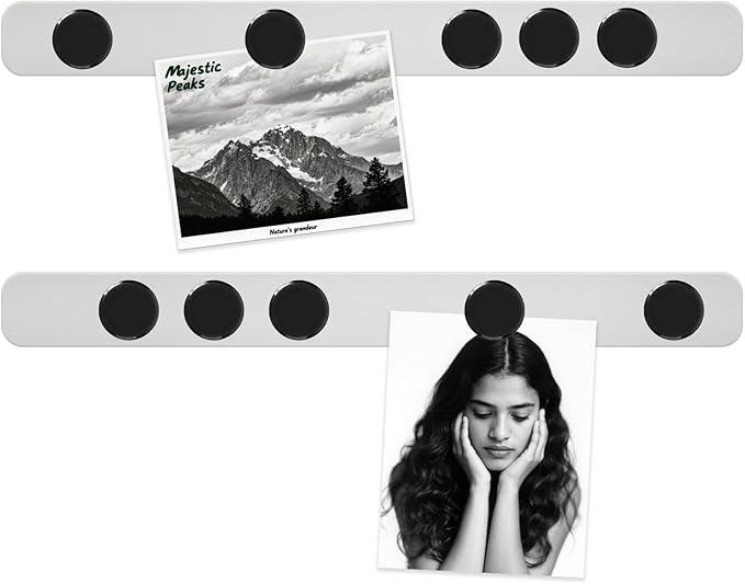 Magnetic Board - 2Pcs Magnet Bulletin Board, Frameless Stainless Iron Magnetic Strips with Adhesive Backing, Magnet Memo Board Bar, Includes 10 Black Magnets for Office, Home, Kitchen, School