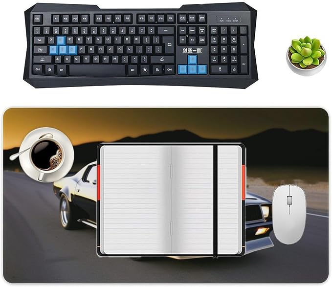 Car Large Mouse Pad Gaming Mousepad Classic Automotive Black Cool American Muscle Car Desk Mat for Keyboard and Mouse Mat Non-Slip Rubber Desk Pad 40X75cm