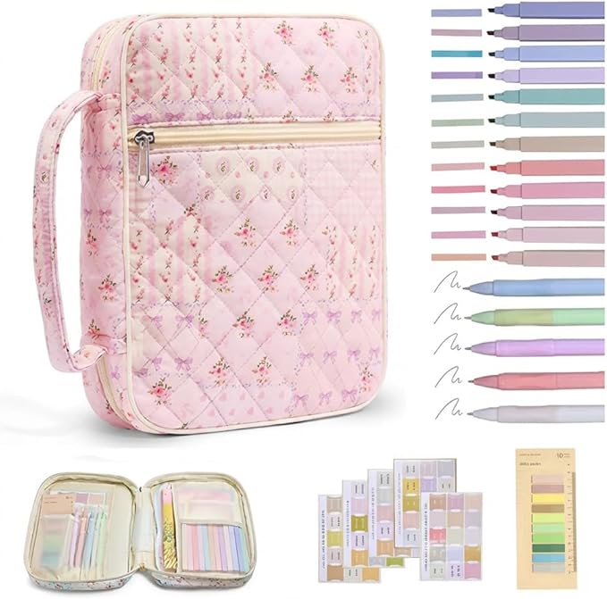 Quilted Bible Cover Case for Women, Elegant Floral Bible Carrying Case with Study Supplies, Large Bible Bag Journaling Kit for Church & Christian Gift