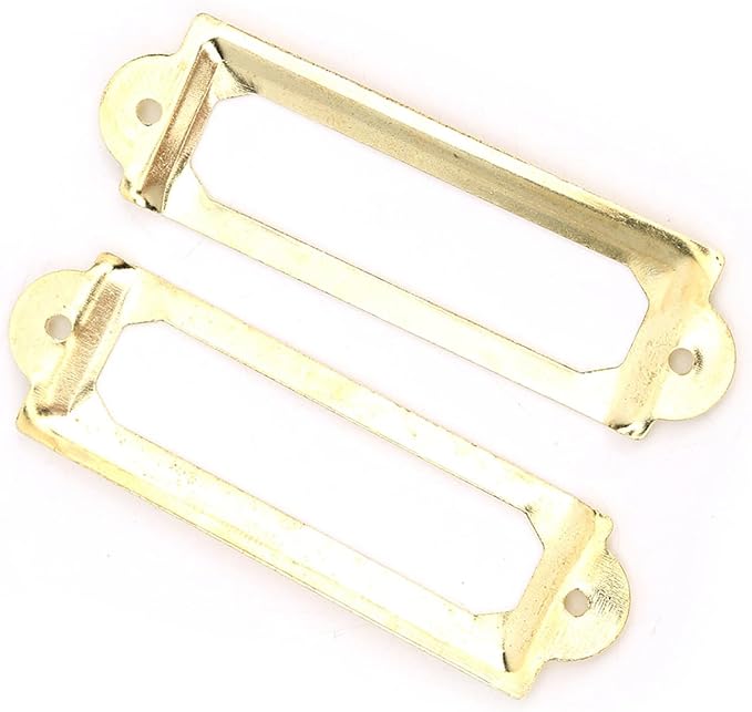 20PCS Metal Drawer Label Holders, Retro Exquisite File Cabinet Label Frames Card Tag Label Holder with Screws for Office Drawers Shelves (Yellow)