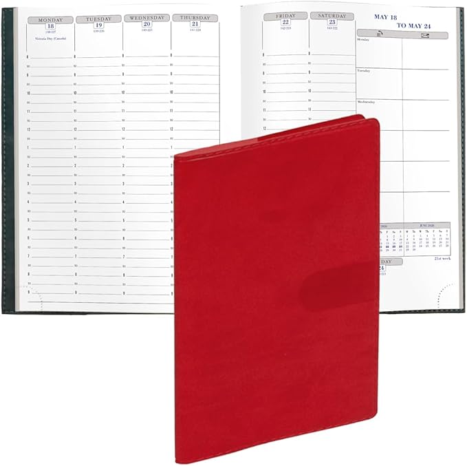 Exacompta 2026 Visual - Weekly/Monthly Planner - 12 Months, Jan. to Dec. - 6 x 8 1/4" - Smooth Faux Suede Texas Red Cover- Time Management Appointment Organizer