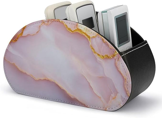 Marble Surface with Pale Pink Veins Flowing Remote Control Holder with 5 Compartments Leather TV Remote Caddy Remote Storage Box Desktop Organizer for Pen/TV Remotes/Media Controllers/Office Supplies