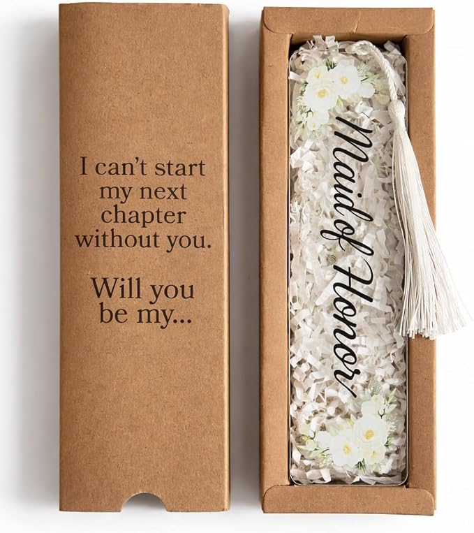 Gift for Maid of Honor Proposal Acrylic Floral Bookmark with Box, Will You Be My Bridesmaid Bridal Party Gift, Bachelorette Proposal