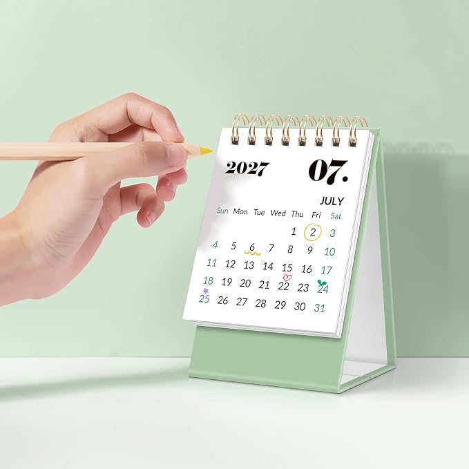 KONVINIT Small Desk Calendar 2026-2027, Green 2026 Desk Calendar - Runs From January 2026 Until December 2027, 24 Months Mini Desktop Calendar 2026 for School, Home & Office Supplies