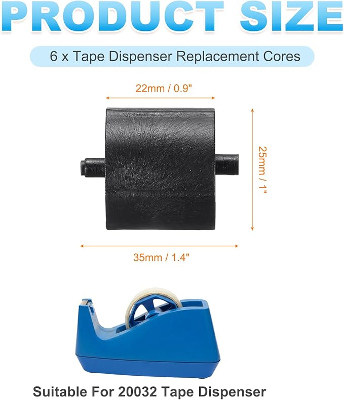 PATIKIL 6Pcs Tape Dispenser Core, Replacement Core for 20032/20072 Tape Dispenser Plastic Insert Parts for Home Office Warehouse Wrapping Packaging Mailing Shipping, Black