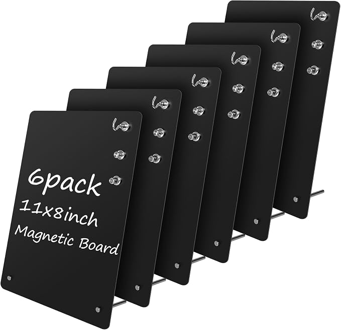 Magnetic Metal Display Bulletin Board, Black, 6 Pack, 11x8 Inch | Includes 18 Magnets, For Memos Messages Photos, Vertical Orientation, For Home School Kitchen Office