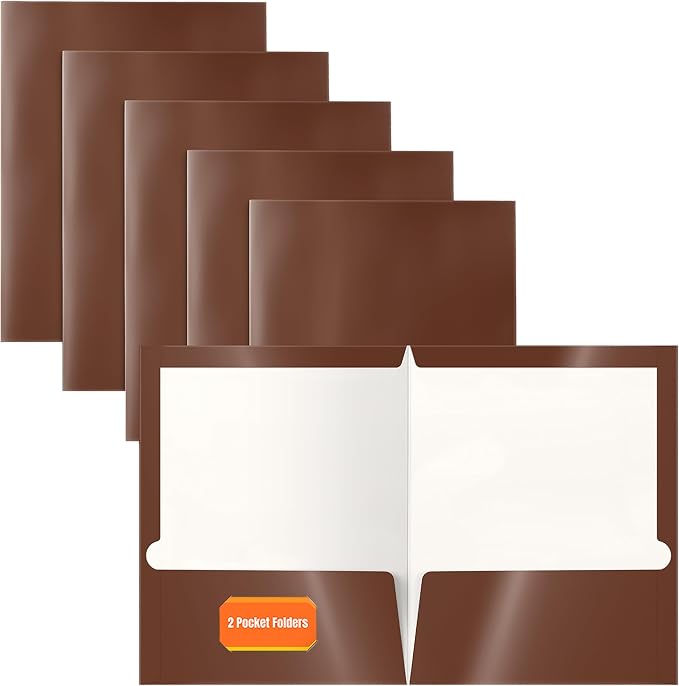 Better Office Products 2 Pocket Glossy Laminated Brown Paper Folders, Box of 25, Letter Size, Brown Paper Portfolios