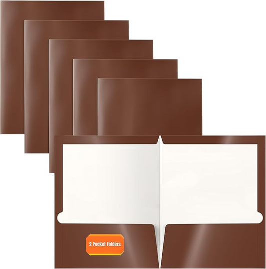 Better Office Products 2 Pocket Glossy Laminated Brown Paper Folders, Box of 25, Letter Size, Brown Paper Portfolios