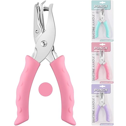 NEBURORA Pink Single Hole Puncher Metal with Soft-Handled Bundle Pink Mini Effortless Desktop Staplers with 400 Standard Staples