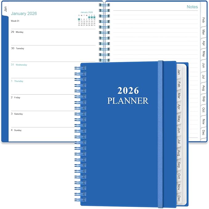 2026 Planner - Weekly & Monthly Planner from January 2026 - December 2026, Planner 2026 with Flexible Cover, Tabs, Inner Pocket, 6.4" x 8.5", Blue