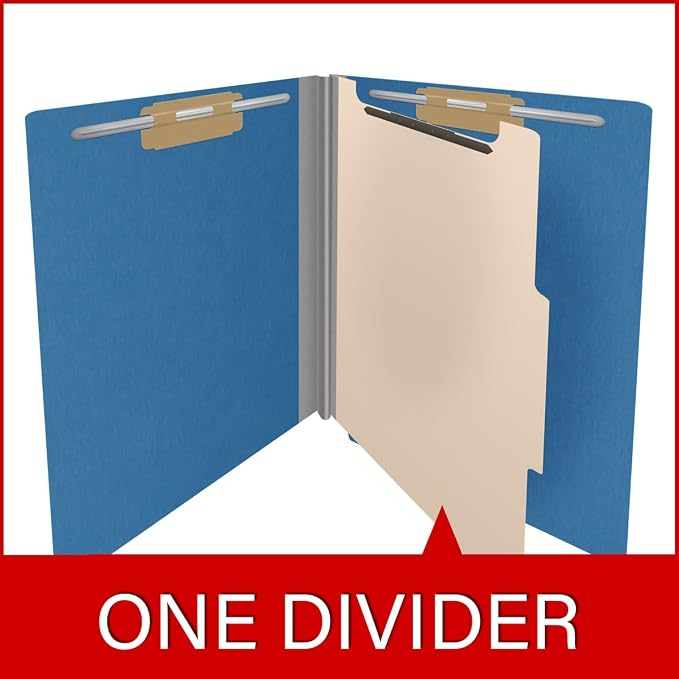 25 Pt. Pressboard Classification Folders, Full Cut End Tab, Letter Size, 1 Divider, Royal Blue (Box of 10)