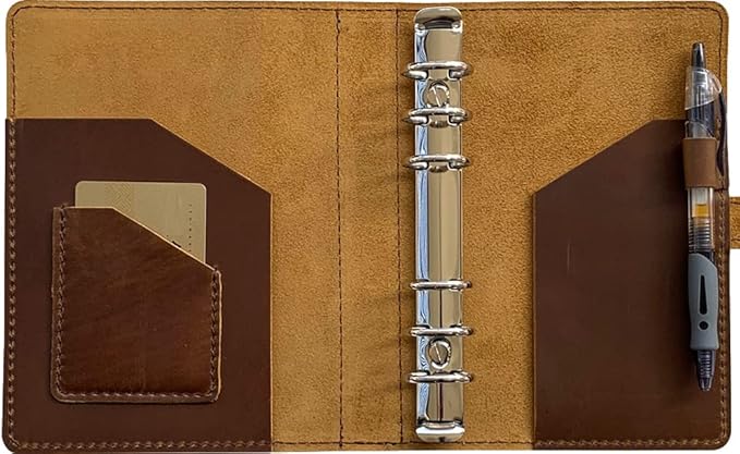 2026 Weekly Leather Planner - A6 Genuine Leather Binder Planner for Men and Women, Inner Pockets and Pen Holder, Personal Size