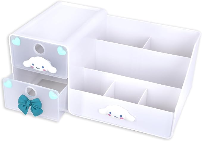 Roffatide Small Makeup Brush Organizer Holder with 2 Drawer 6 Slots, Cosmetic Brushes Storage, Cute Cartoon Puppy Pen Holder for Office Supplies Container