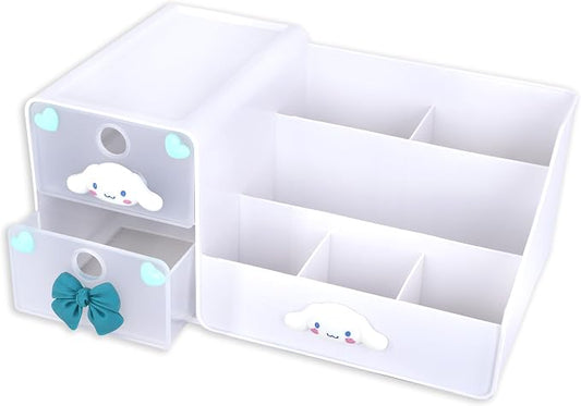 Roffatide Small Makeup Brush Organizer Holder with 2 Drawer 6 Slots, Cosmetic Brushes Storage, Cute Cartoon Puppy Pen Holder for Office Supplies Container